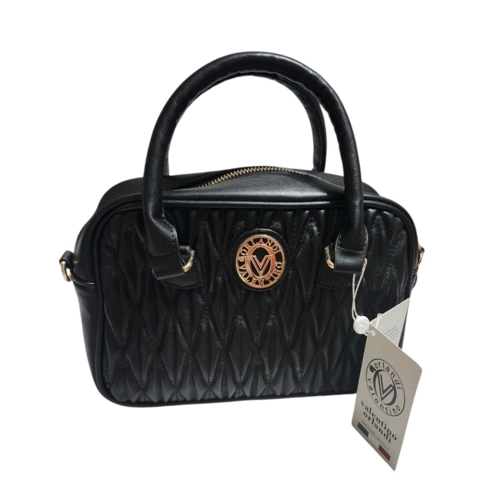 Valentino Orlandi Black Quilted Satchel with Gold Emblem - Picture 5 of 7